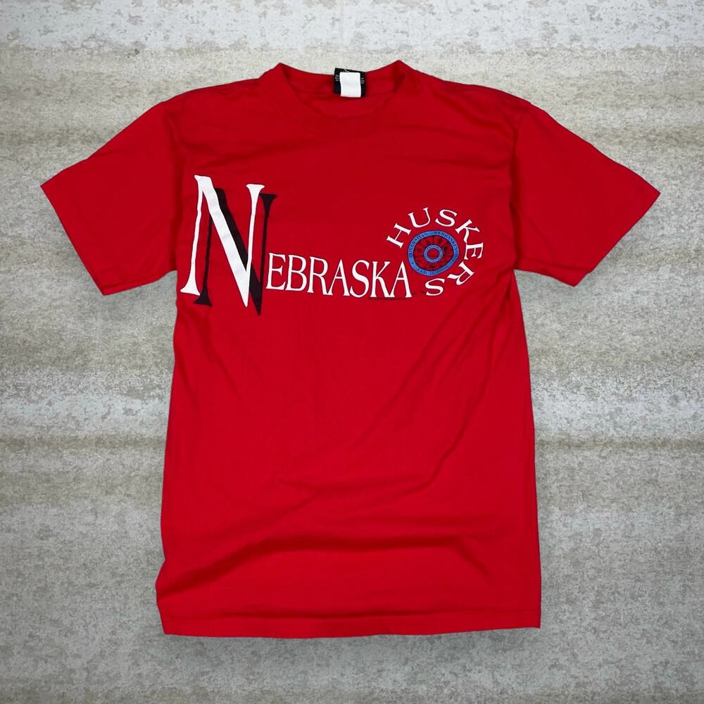 Vintage 90s University of Nebraska Shirt Mens M Red Cotton Short Sleeve
